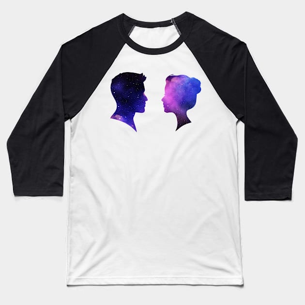 male and female silhouettes of space Baseball T-Shirt by Ru Studio